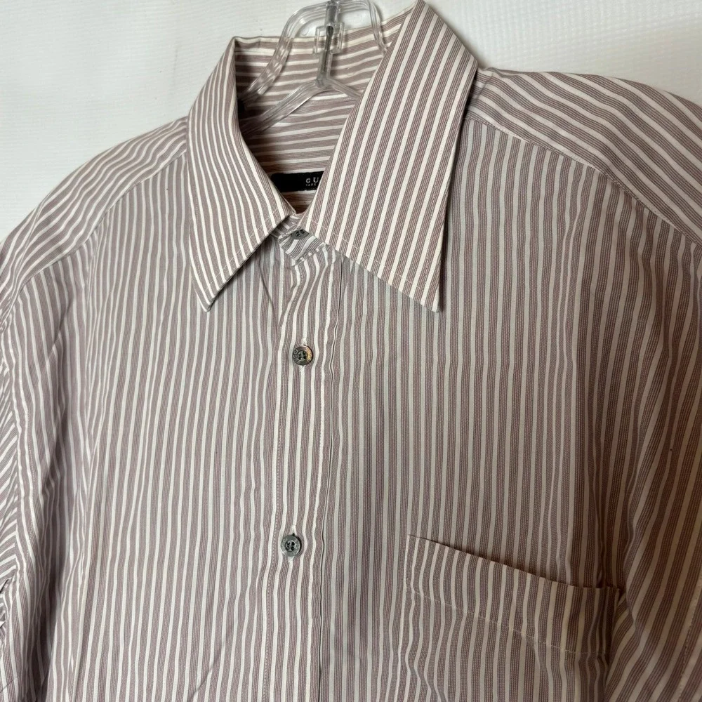 Gucci Mens L/S Button Up Dress Shirt Brown White Striped Made in Italy MOP Sz 16